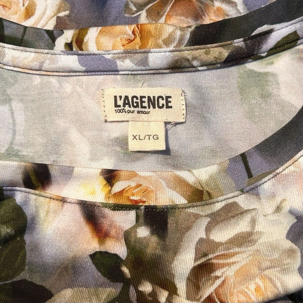 L’AGENCE Ressi Tee XL Gray Yellow Rose Floral Stretch Fitted Top - Picture 3 of 7